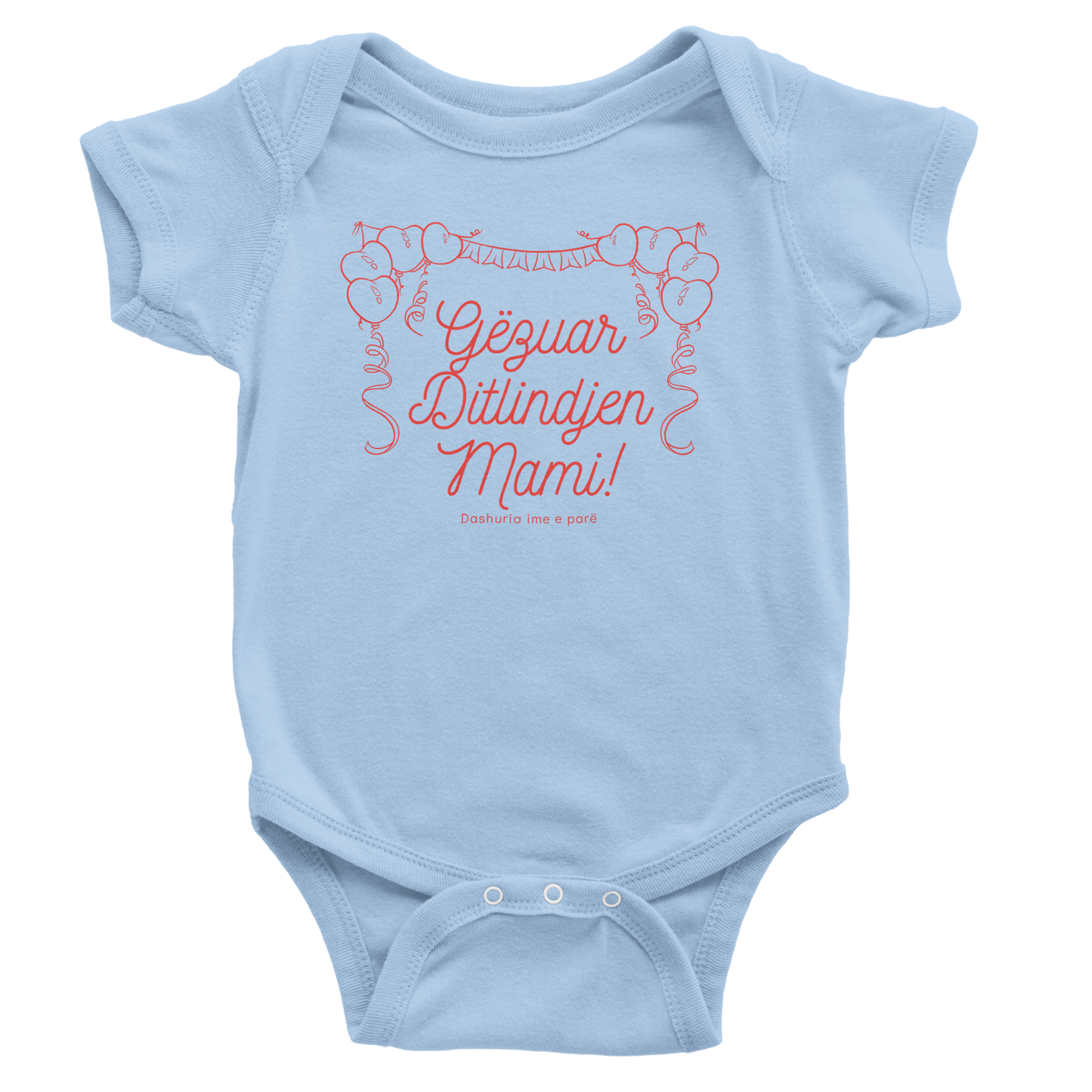 "Gëzuar Mami" kurzärmeliger Baby-Body - Pikë e Vogël
