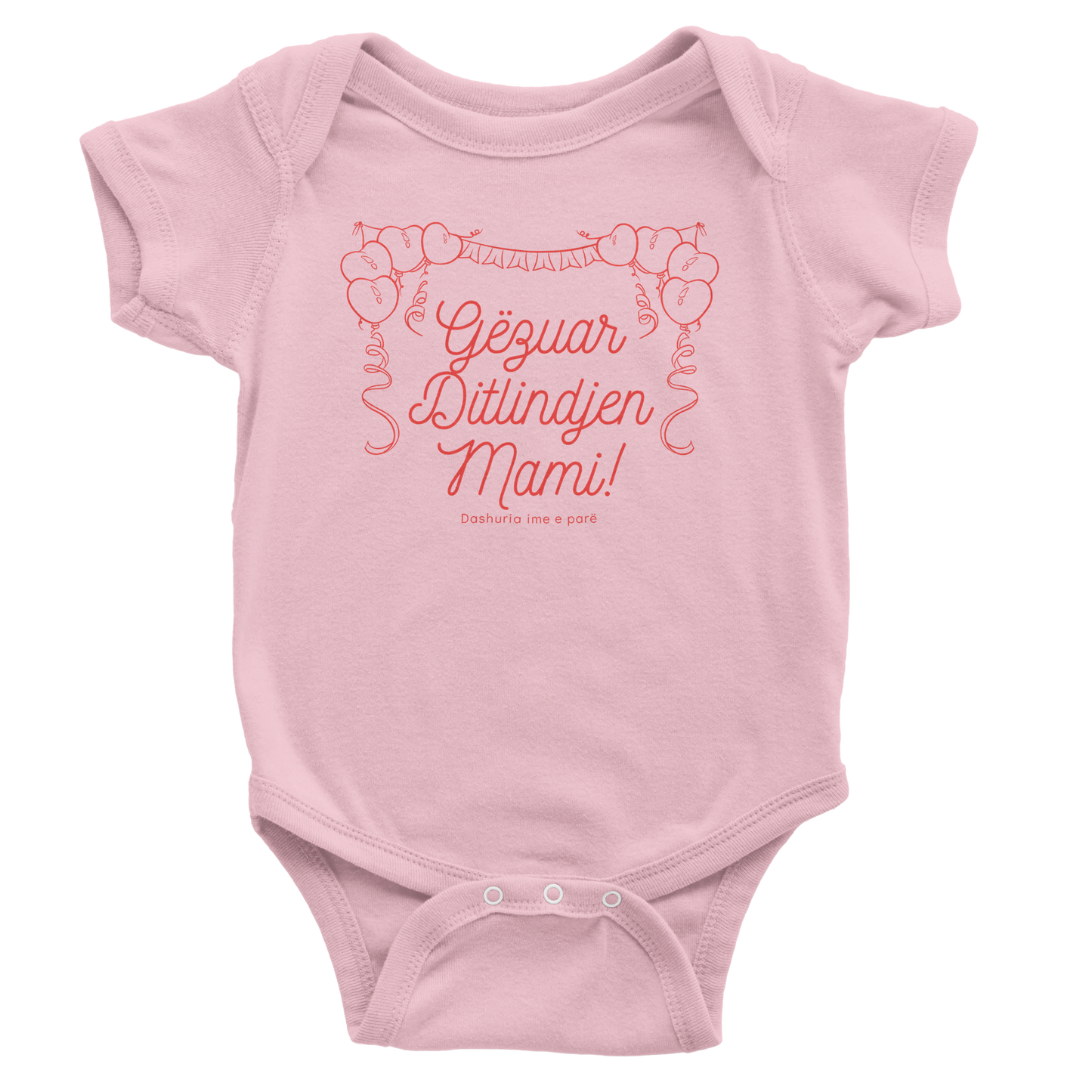"Gëzuar Mami" kurzärmeliger Baby-Body - Pikë e Vogël